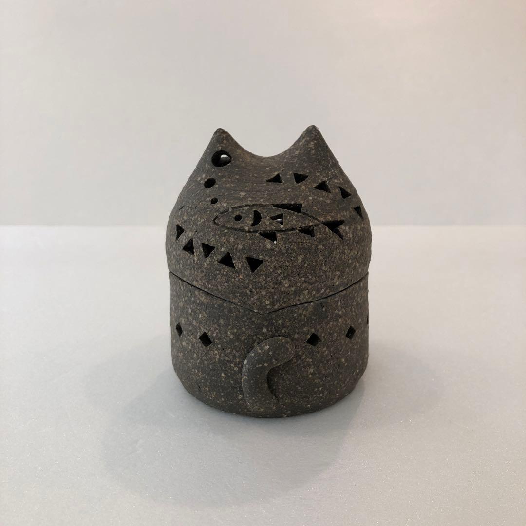 【新品】招き猫 泰木窯 作家 焼き物 キャンドルホルダー 置物 H10cm