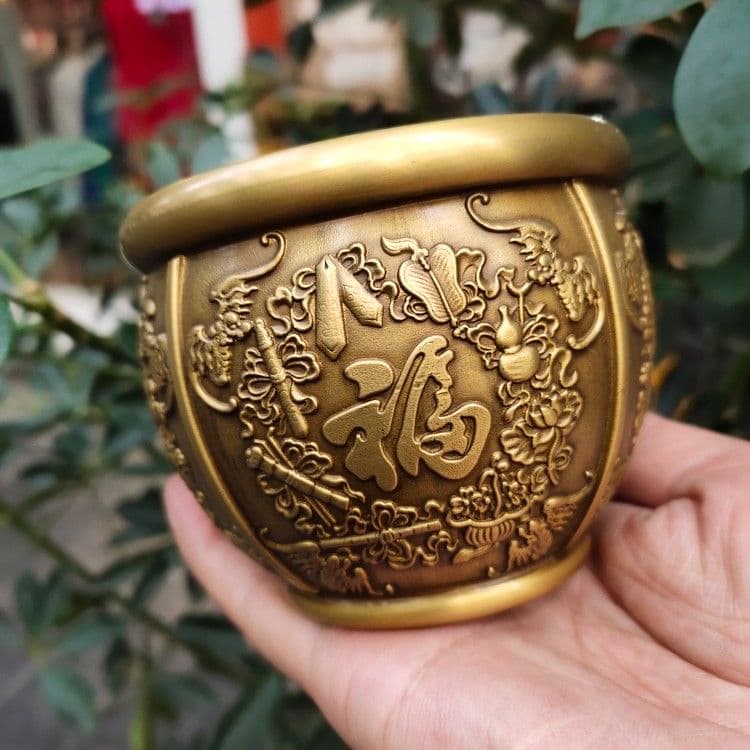 銅器 八宝福字壺 茶道 工芸品 置物 開運 風水