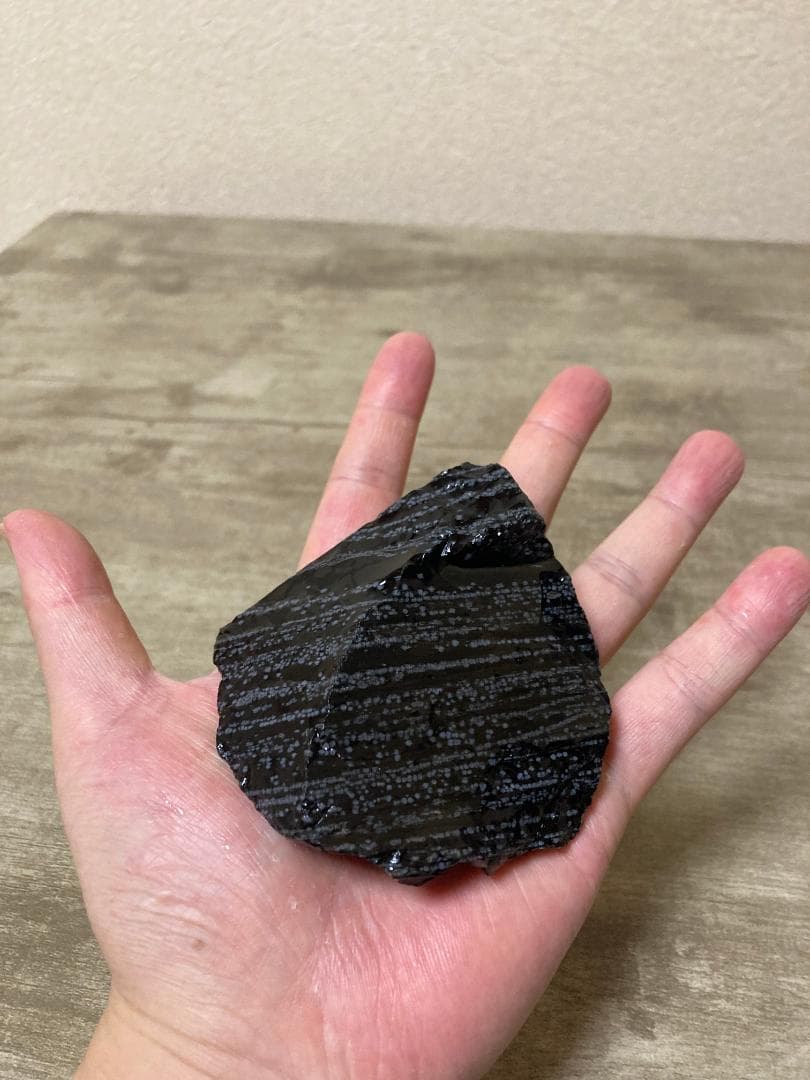 天然黒曜石 スノーフレークオブシディアン 原石2個セット 約8cm 国産鉱物標本