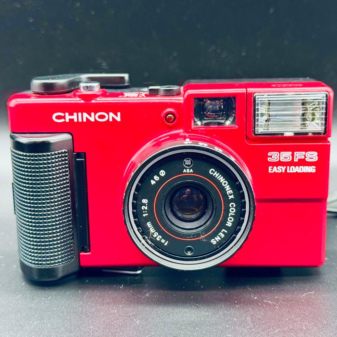CHINON 35FS レッド コンパクトフィルムカメラ ケース付属