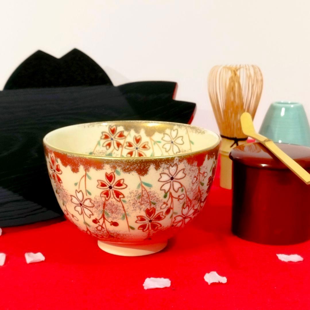 【お花見茶会】枝垂れ桜茶碗 隆山造 / 薄茶器 / 桜花型盆など6点セット