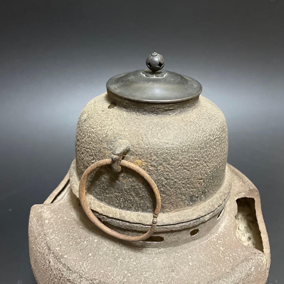 時代物　鉄風炉茶釜セット　銅蓋