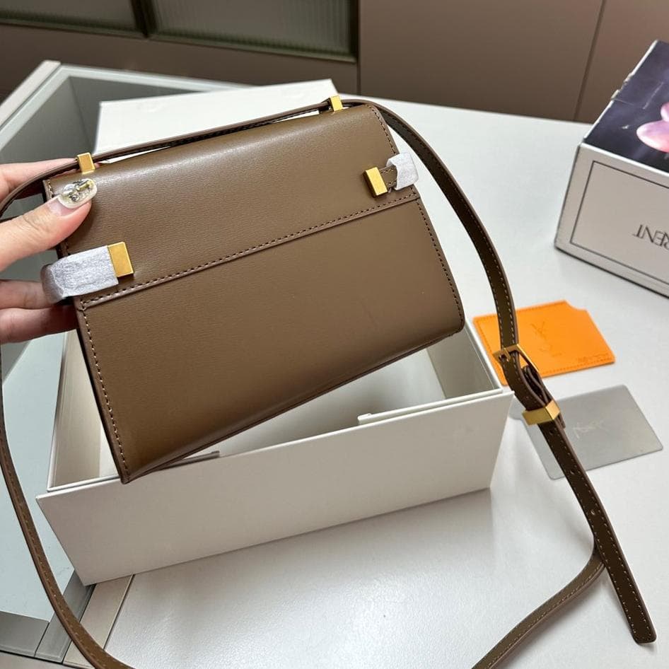 YSL ブラウン ショルダーバッグ ゴールド金具付き