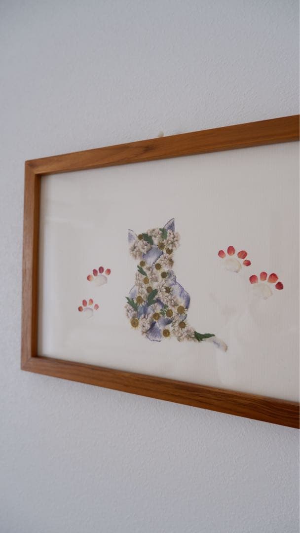 A4横型 お花で紡ぐ猫の物語① 押し花アートフレーム