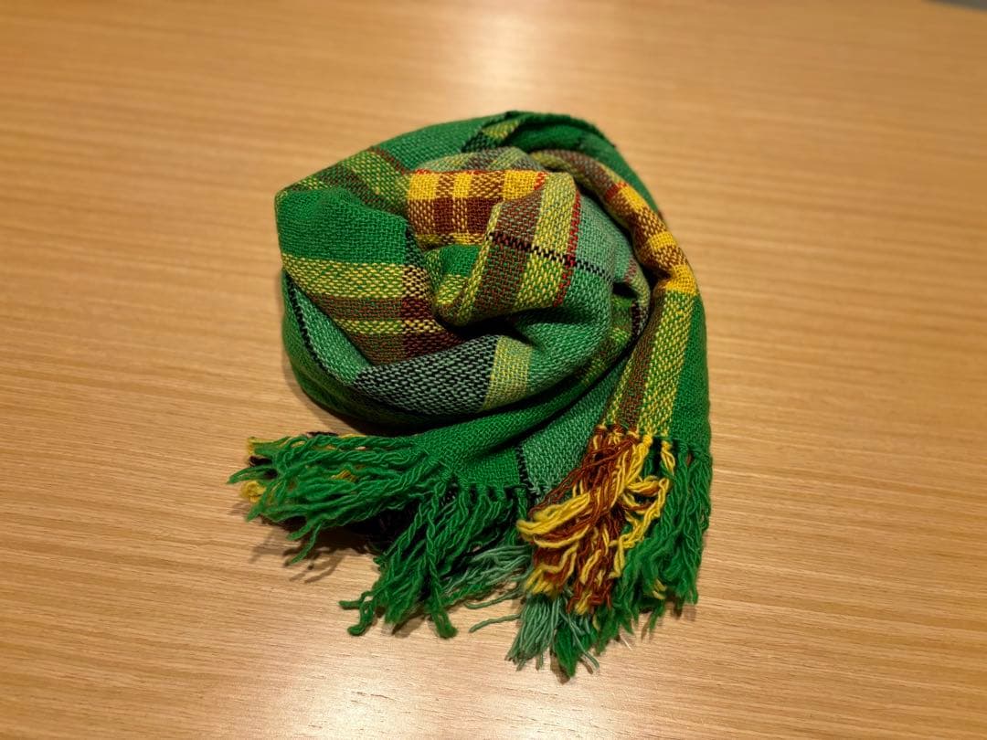 ハンドメイド チェック柄マフラー　手織り　さをり織り　ストール