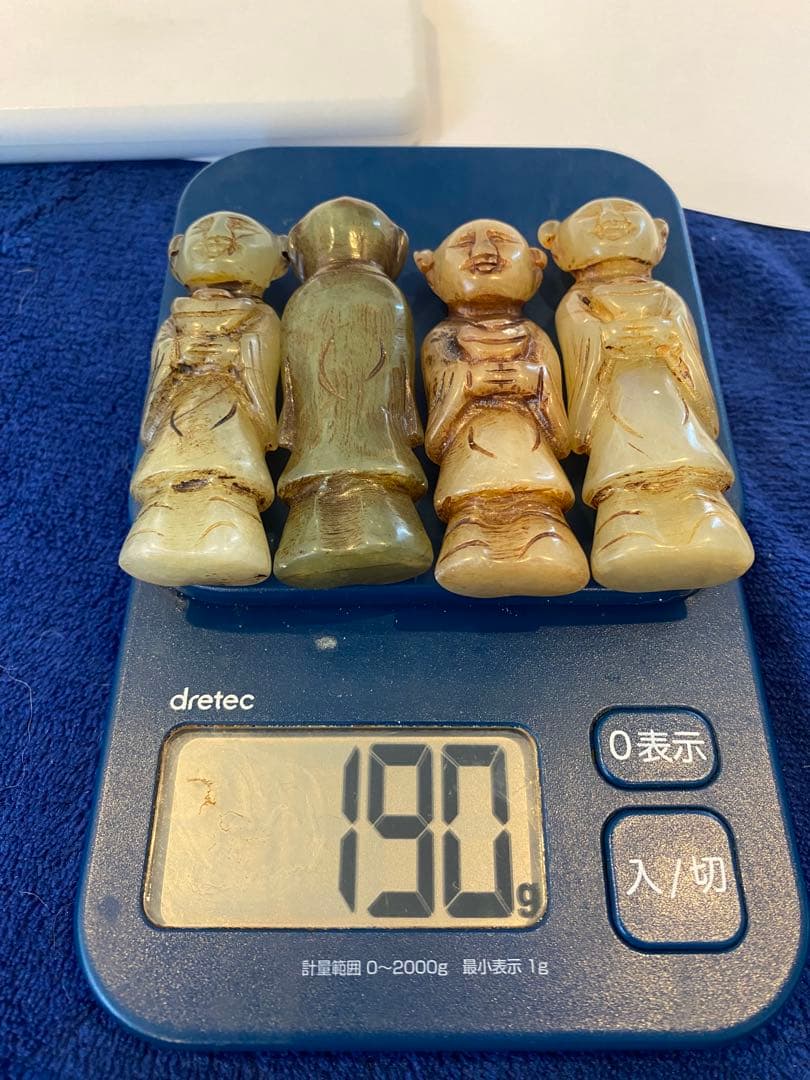 翡翠製日本人形4体セット白珏青珏彫刻人形190g TA1162