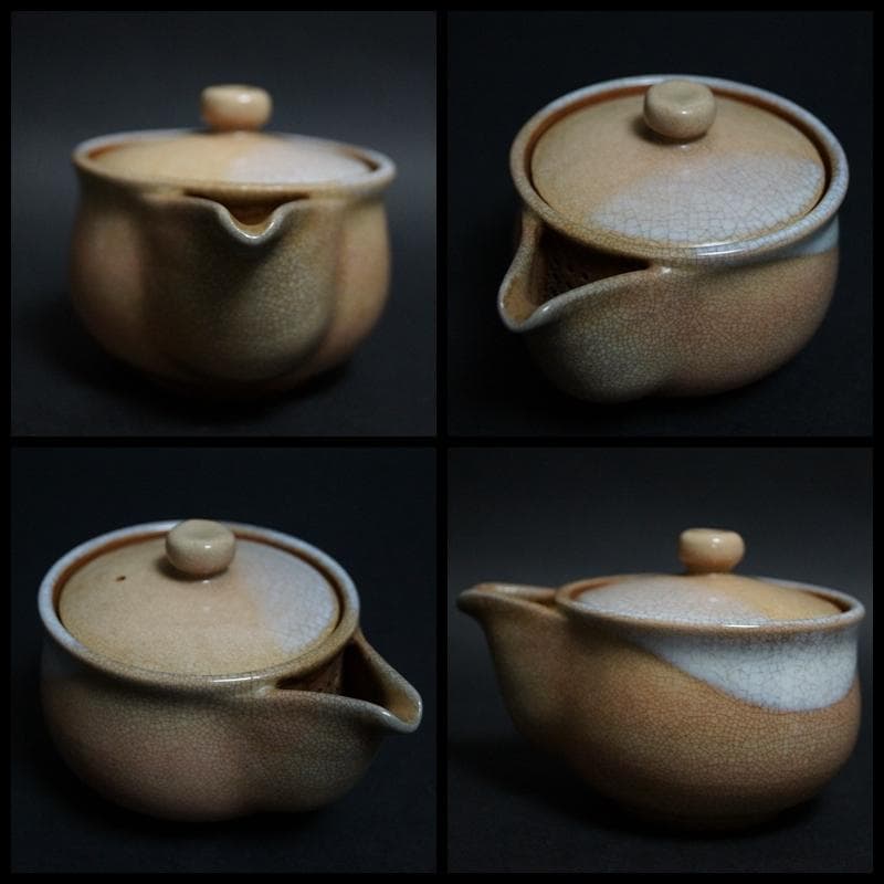 萩焼 天鵬山窯 流れ釉 宝瓶 茶器 二点セット/ 煎茶道具