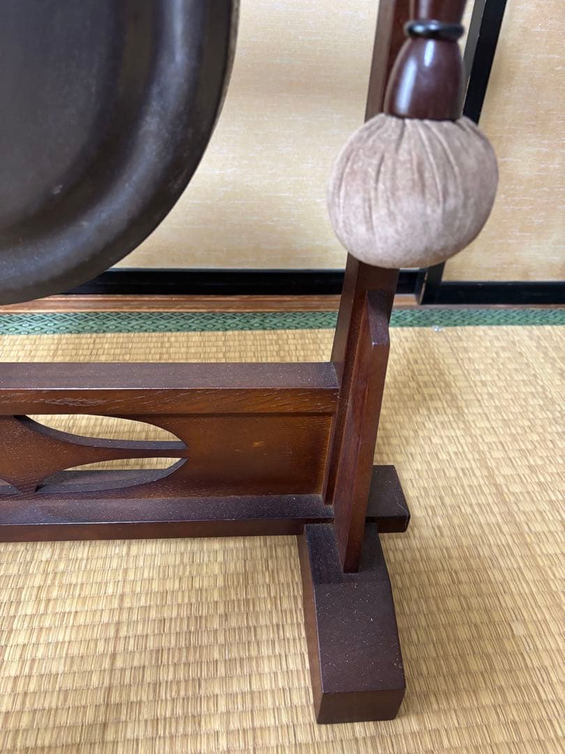 茶道具 銅鑼 ドラ 茶懐石 古銅 枠付き