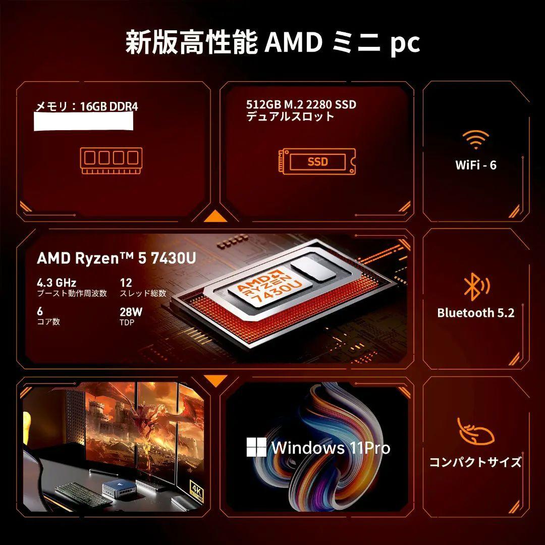 【新品未開封】NIPOGI Ryzen 5 7430U ミニPC
