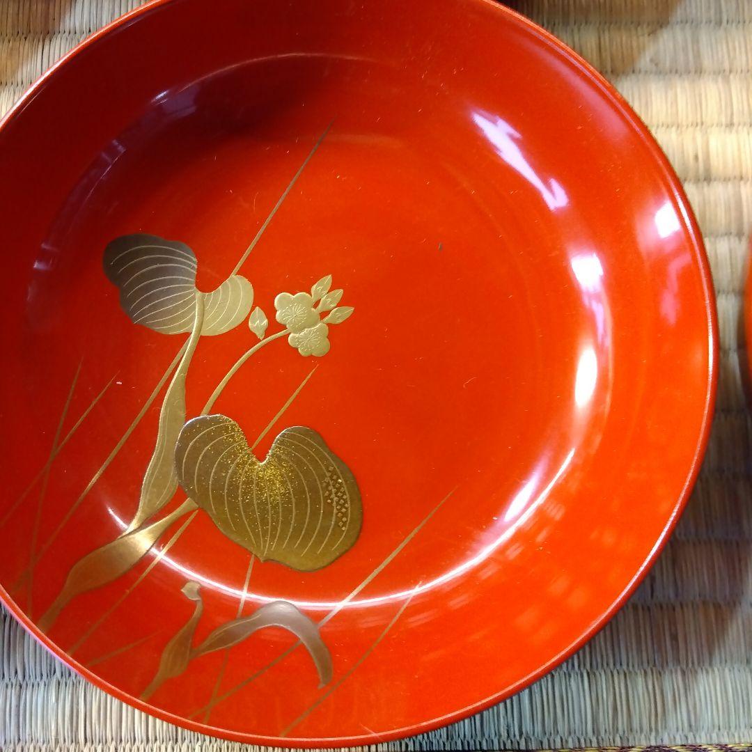 加賀蒔絵　朱塗蒔絵　草花文木皿２０客 　会席　お店使い　漆器　極美品