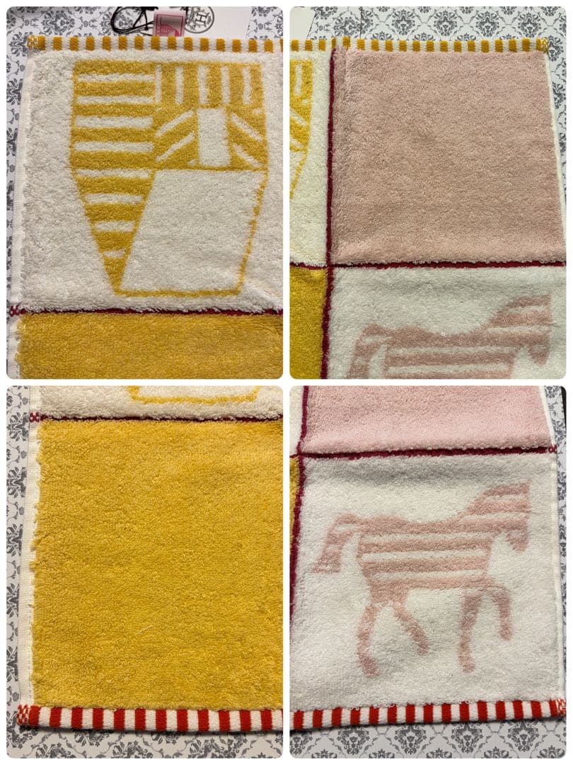 新品♥エルメスHERMÈS アヴァロンカレ タオル　ピンク イエロー綿100%