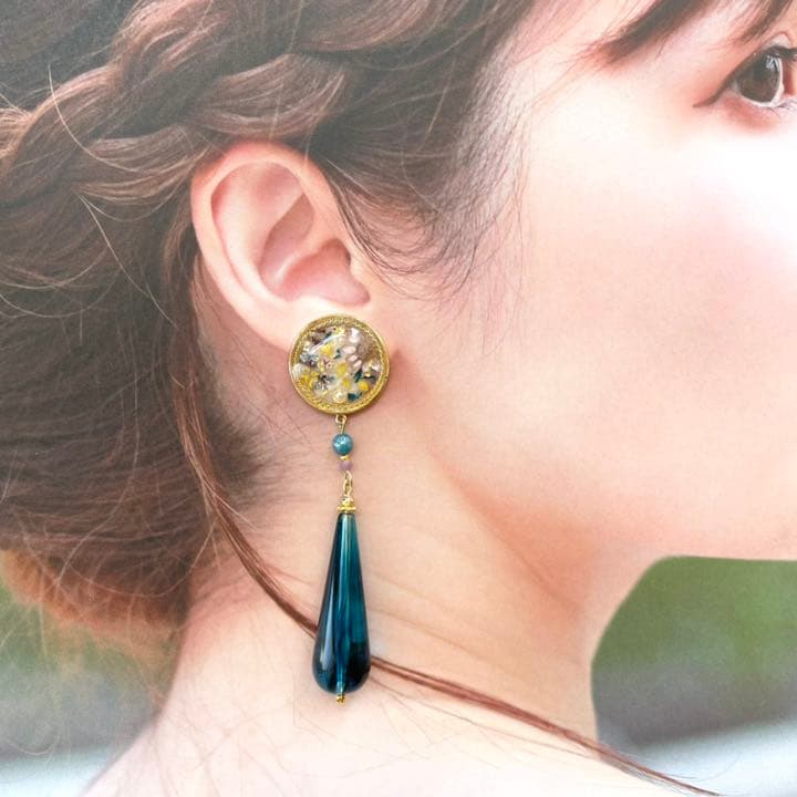 N.130 春のサークル ゆらゆら ドロップ ドライフラワー ピアス イヤリング