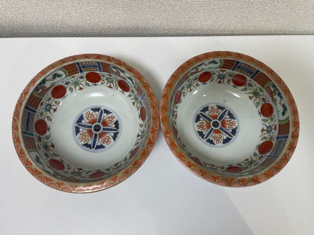 【現状品】古伊万里有田焼 金彩 色絵 朱絵 五彩錦手 菓子器 割烹 懐石 2個