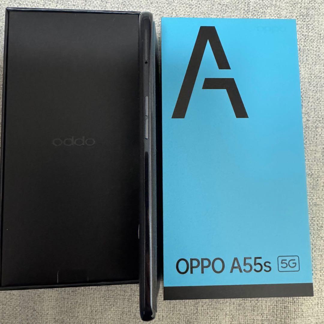OPPO A55s 5G 本体 スマホ ブラック ガラスフィルム付 SIMフリー