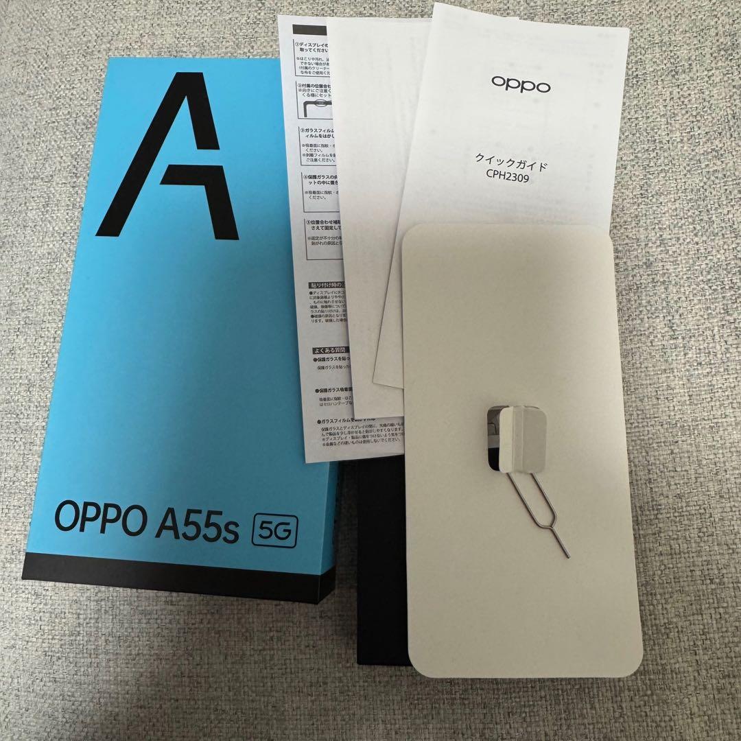 OPPO A55s 5G 本体 スマホ ブラック ガラスフィルム付 SIMフリー