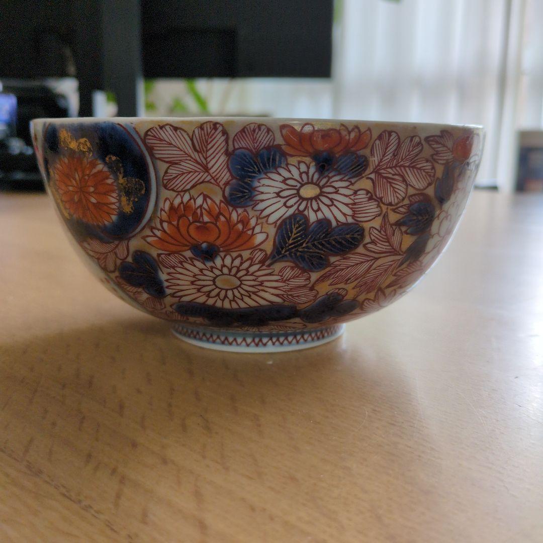 古伊万里　江戸時代、寛保2年 色絵唐花模様　15センチ鉢