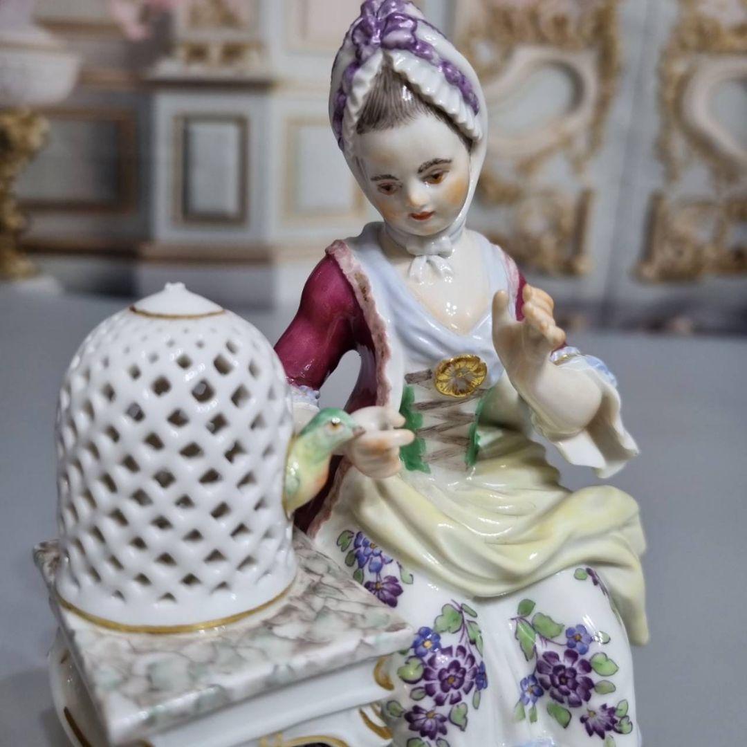 マイセン Meissen 五感シリーズ 触覚の寓意 フィギュリン 女性と鳥かご