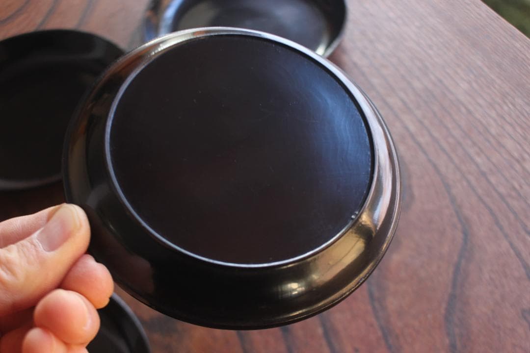 小傷有！シンプルデザインに時代黒漆の映える小皿5点（検輪島塗菓子皿銘々皿