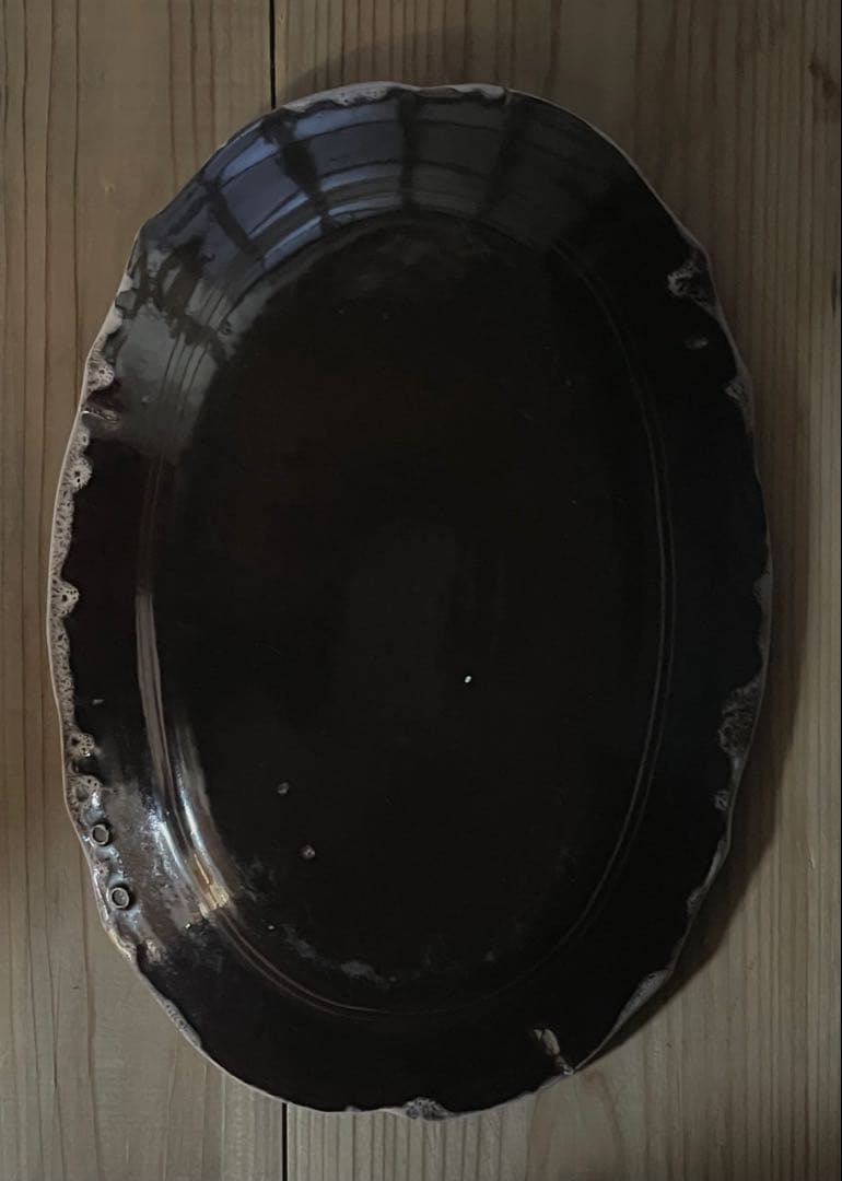 フランス　18-19世紀　キュノワール 花リムオーバル皿　Cul Noir