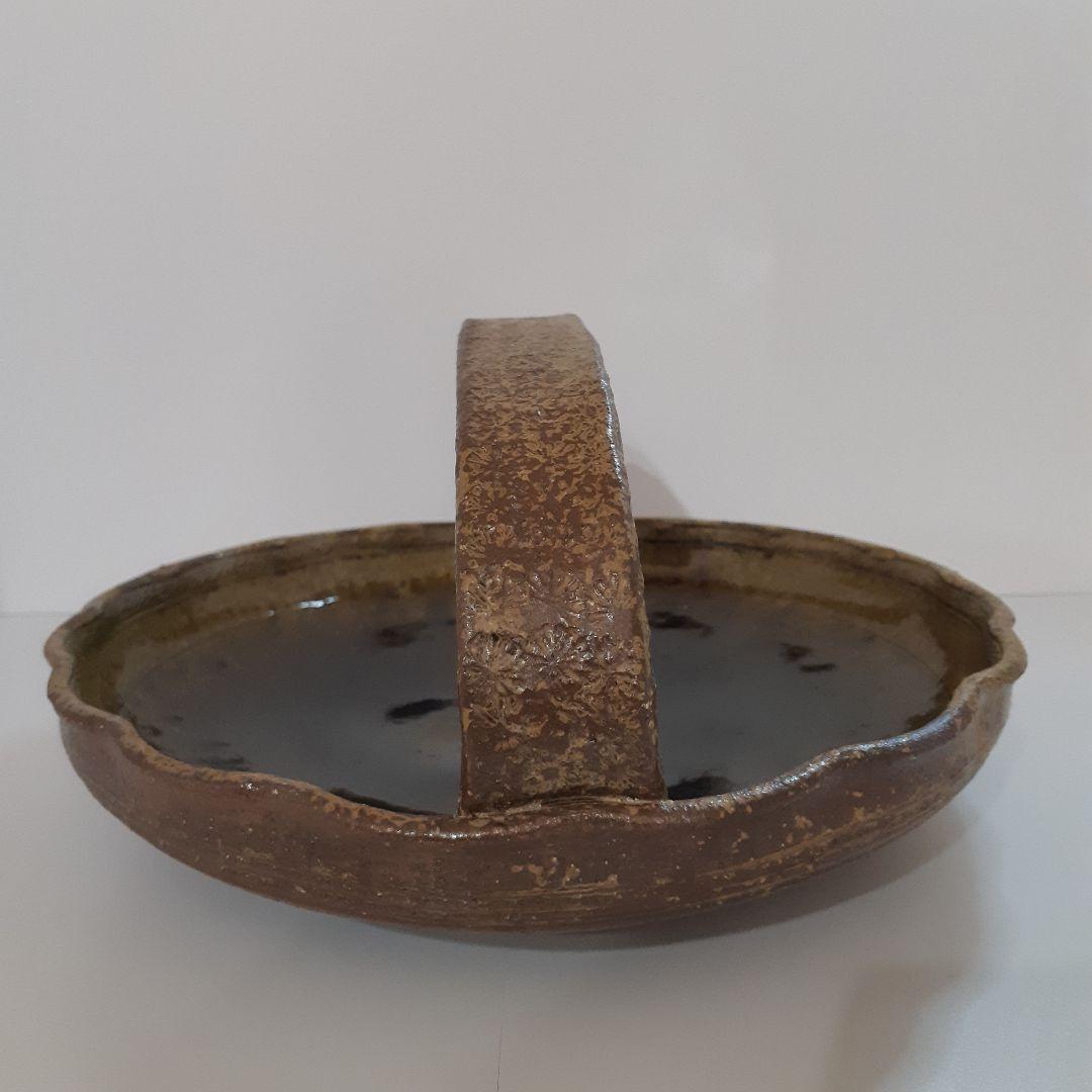 茶道具　竹田焼　呂人窯　菓子器　菓子皿　陶器　持ち手付　取手付