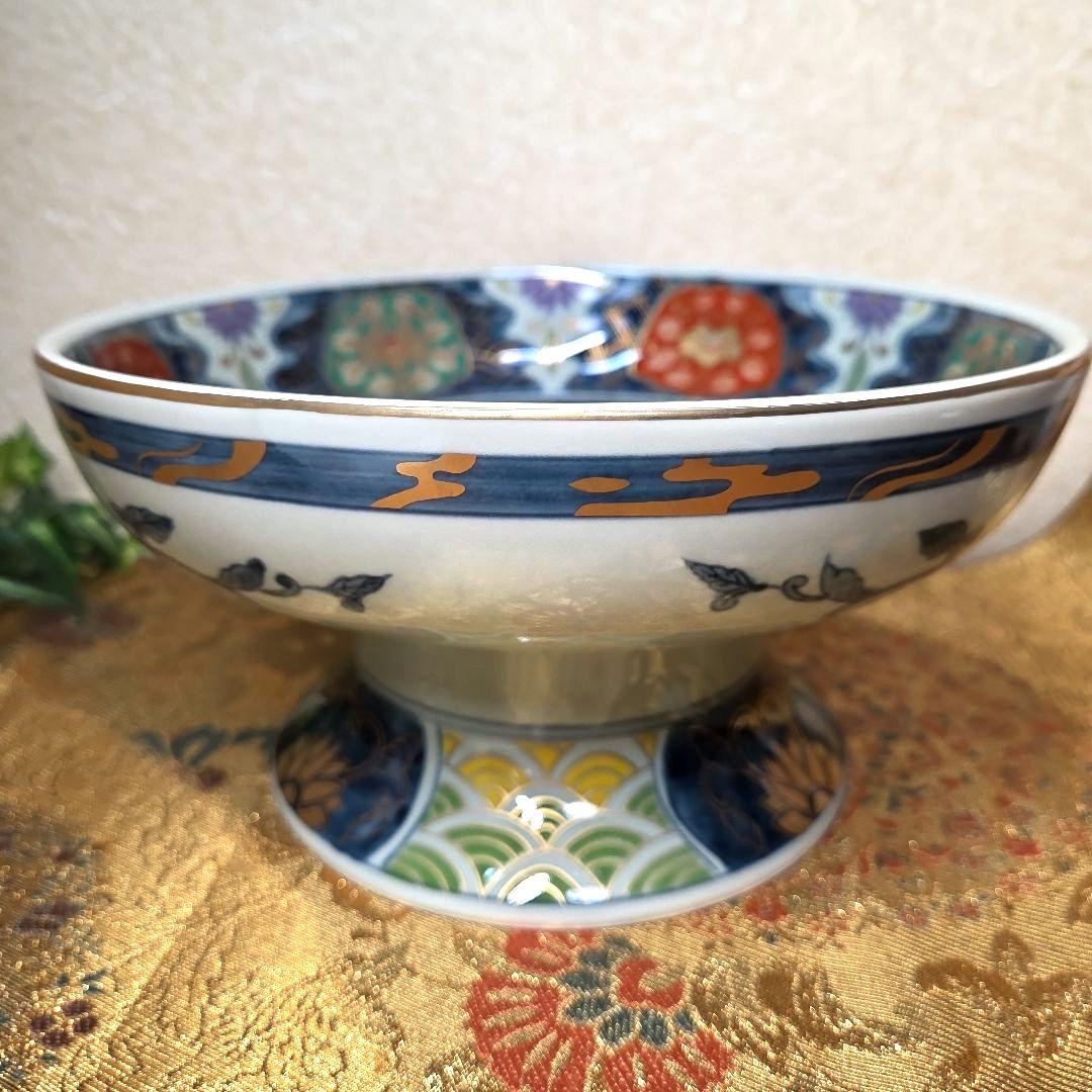 【未使用】有田焼 華山窯 古伊万里浪漫 金彩コンポート 高台鉢 共箱・しおり付