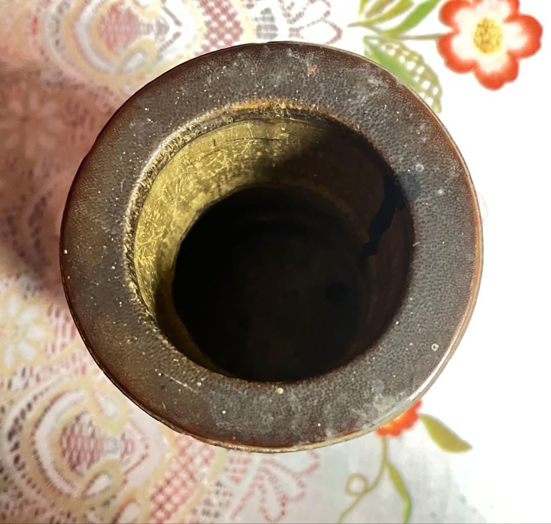 骨董品 竹製手描き筆筒漢字刻印あり
