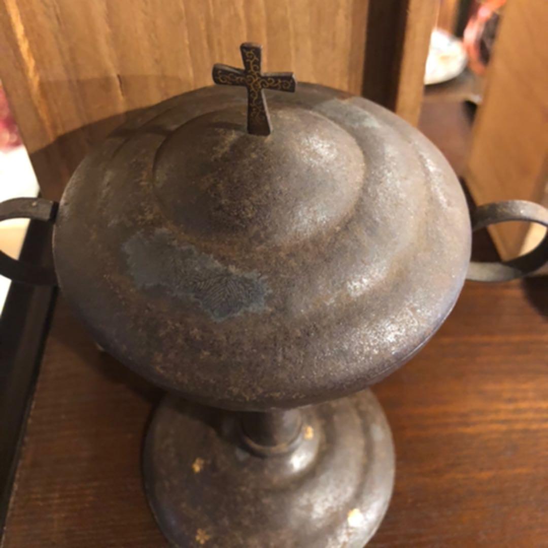鉄製　金銀象嵌　クルス頭香炉