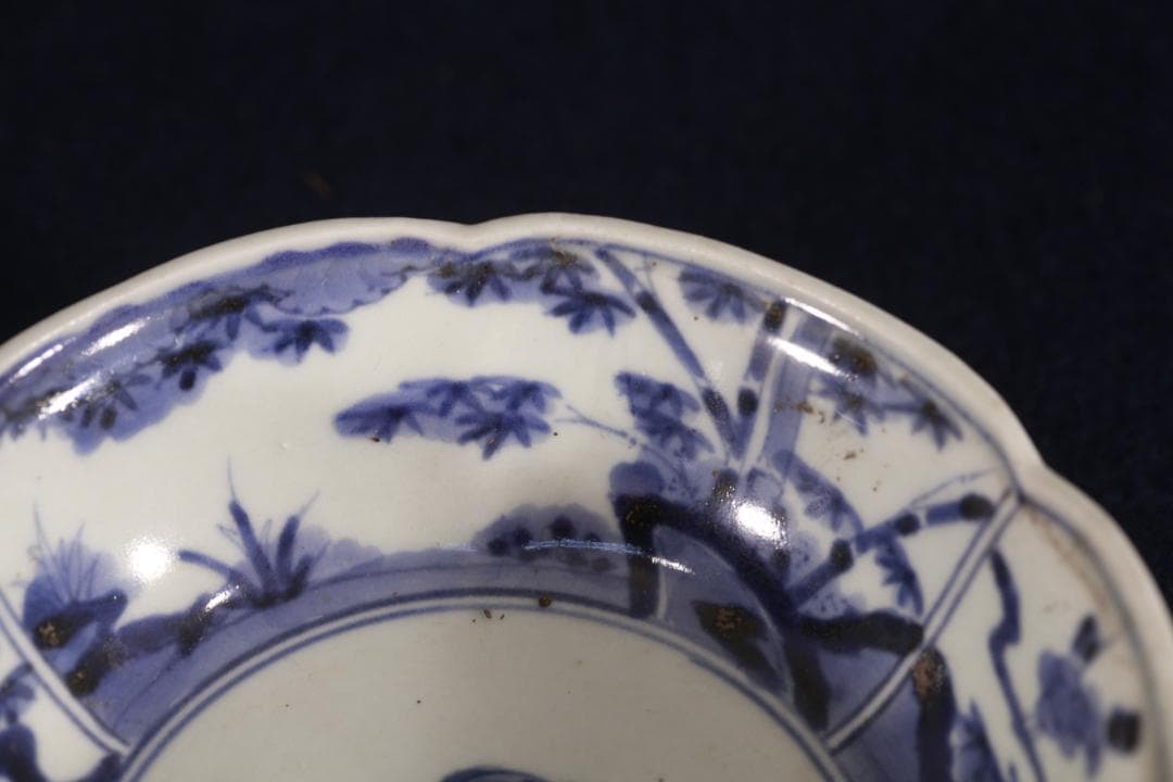 310　古伊万里上手染付角福銘松竹梅くらわんか中皿　無疵美品　江戸中期