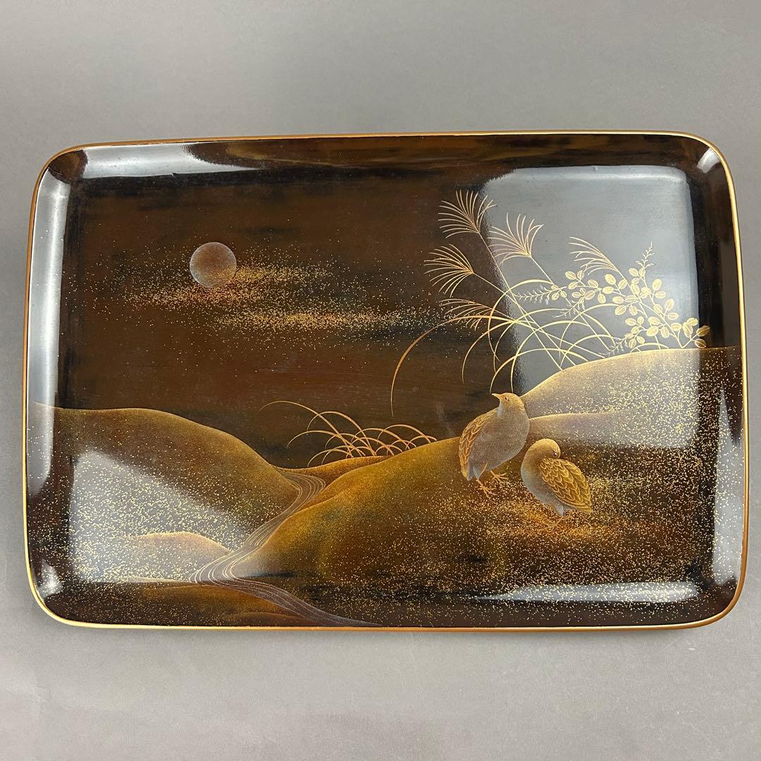 金蒔絵盆 金箔装飾　日本工藝　茶道具，古美術　骨董　漆器　蒔絵　文房具　工芸品