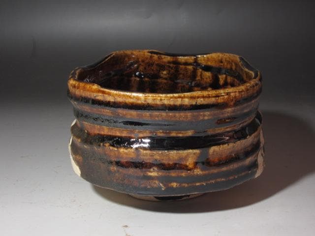 ☆　岡部嶺男　織部茶碗　趣ある一品です☆y338
