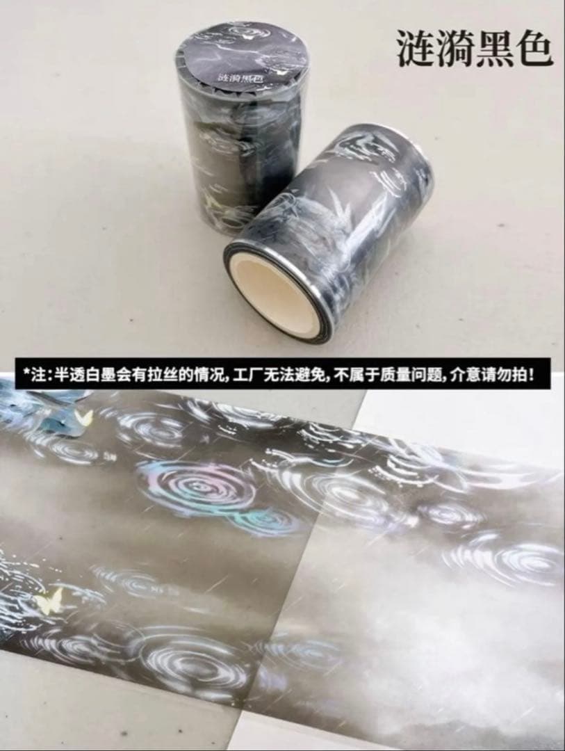 虹光 7.6cm×5m 涟漪黑色 海外マスキングテープ　海外マステ　水面