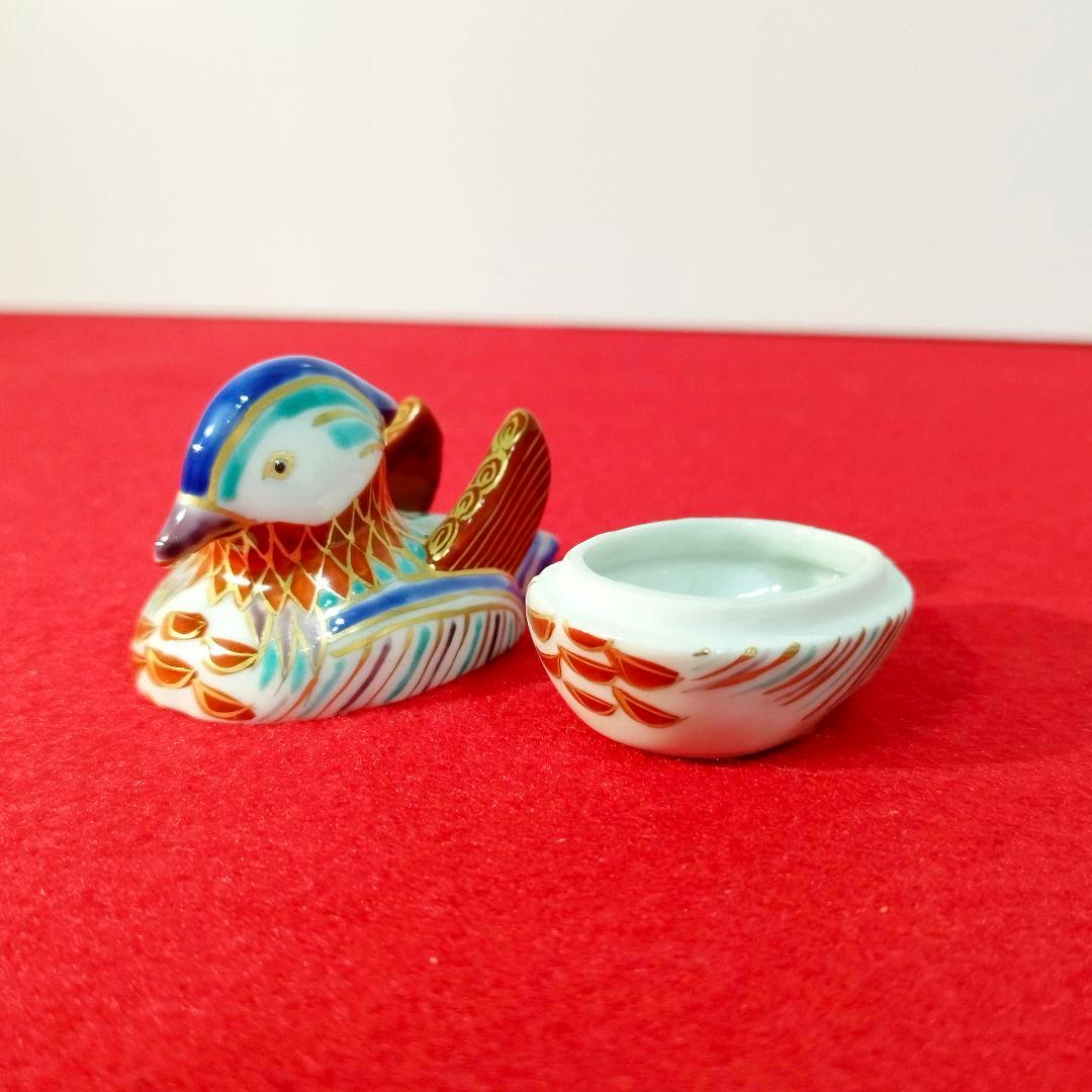 【新品⇒半額!!】 香合 色絵鴛鴦（おしどり） 高野 昭阿弥造 共箱 共栞