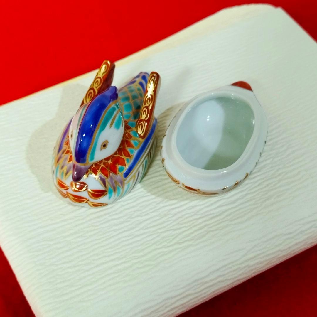 【新品⇒半額!!】 香合 色絵鴛鴦（おしどり） 高野 昭阿弥造 共箱 共栞