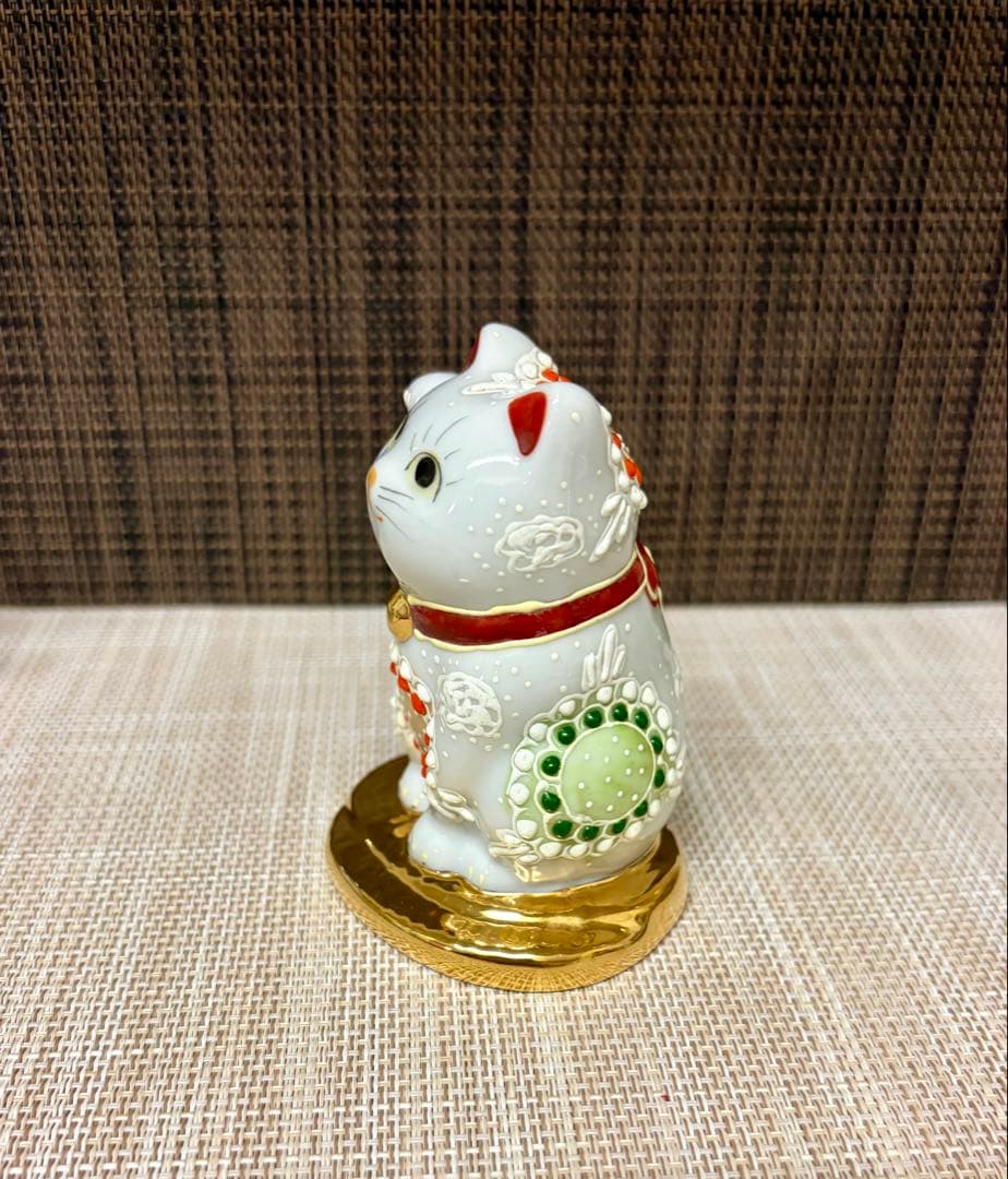 九谷焼 白盛 招き猫 置物