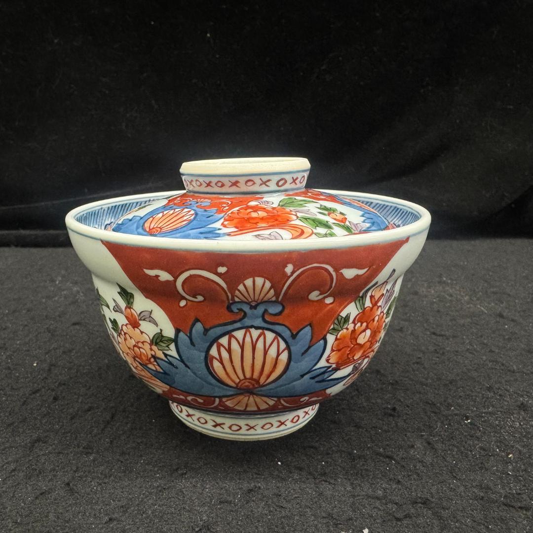 源右衛門　古伊万里風　牡丹絵　蓋付き碗　五客