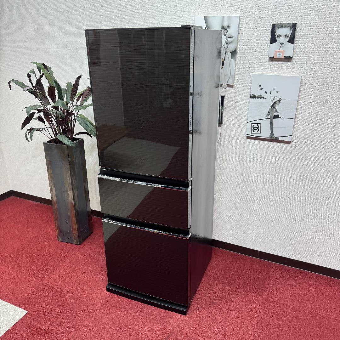 (32)都内23区配送無料　美品三菱3ドア冷蔵庫330L 製お洒落な茶色
