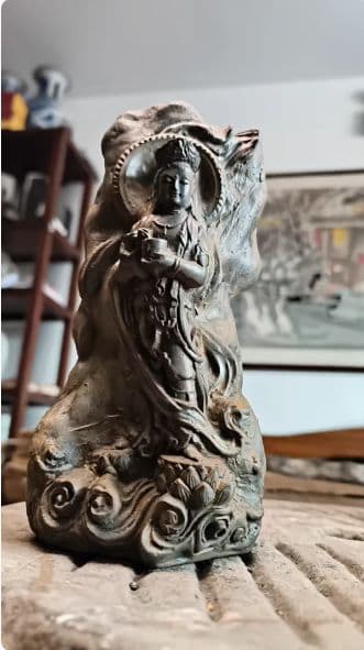 石像 渡海観音仏像 茶台 机 鎮宅 辟邪 開運 風水 招財 工芸品 置物