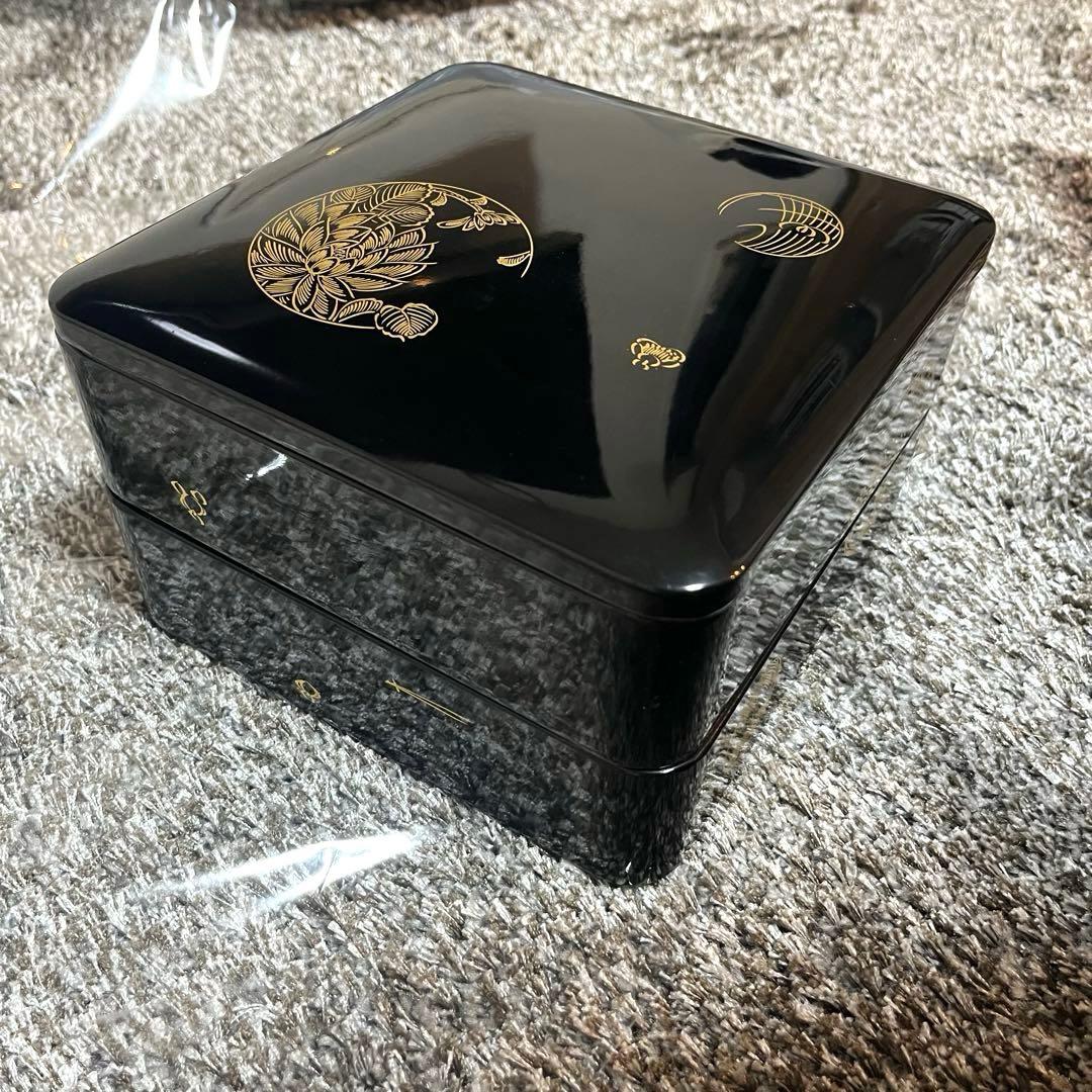 【超美品】本漆塗り 御重箱　2段重箱　沈金 城