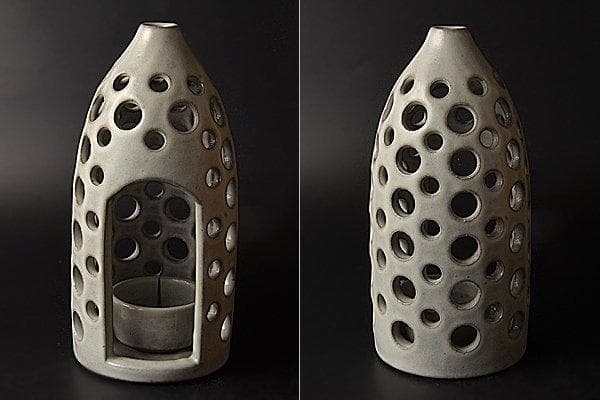 u589 現代作家　杉原祥公　丹波焼燈台　燭台 ローソク立て 骨董　透かし