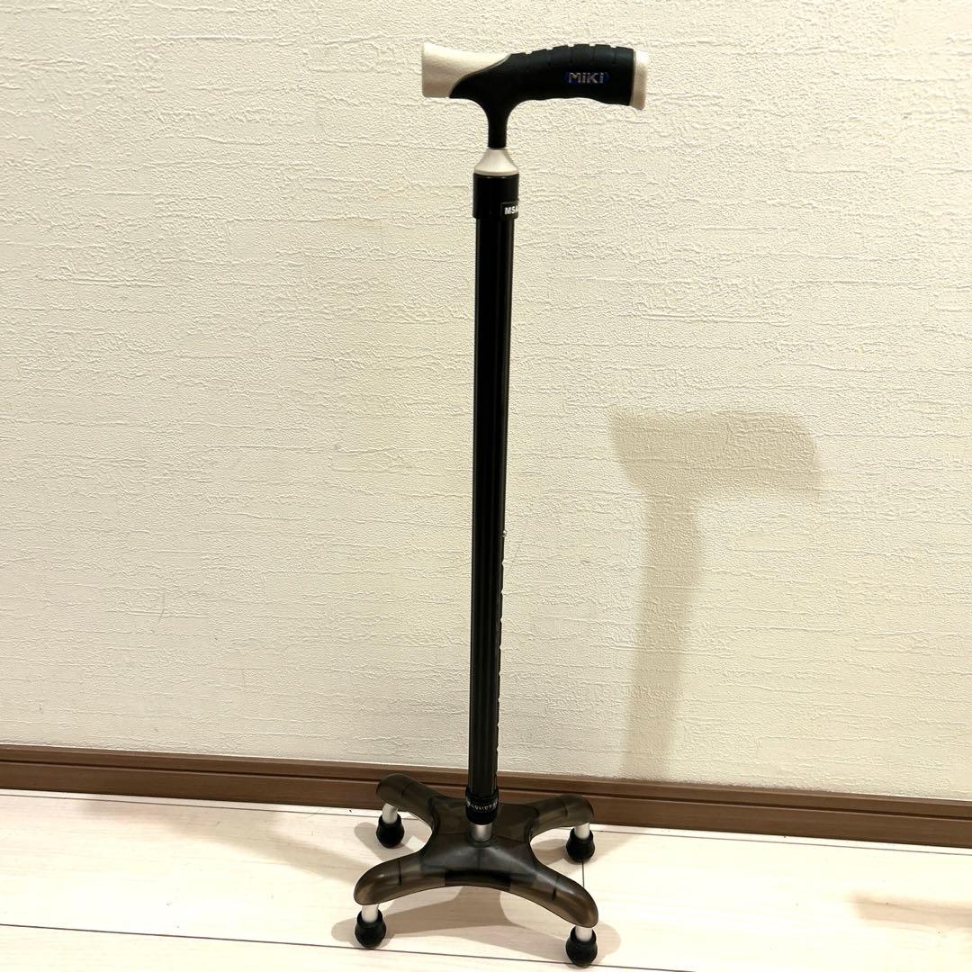 展示品　MIKI ミキ　ソフトグリップ 四点杖　アルミ　介護　杖　怪我　ブラック