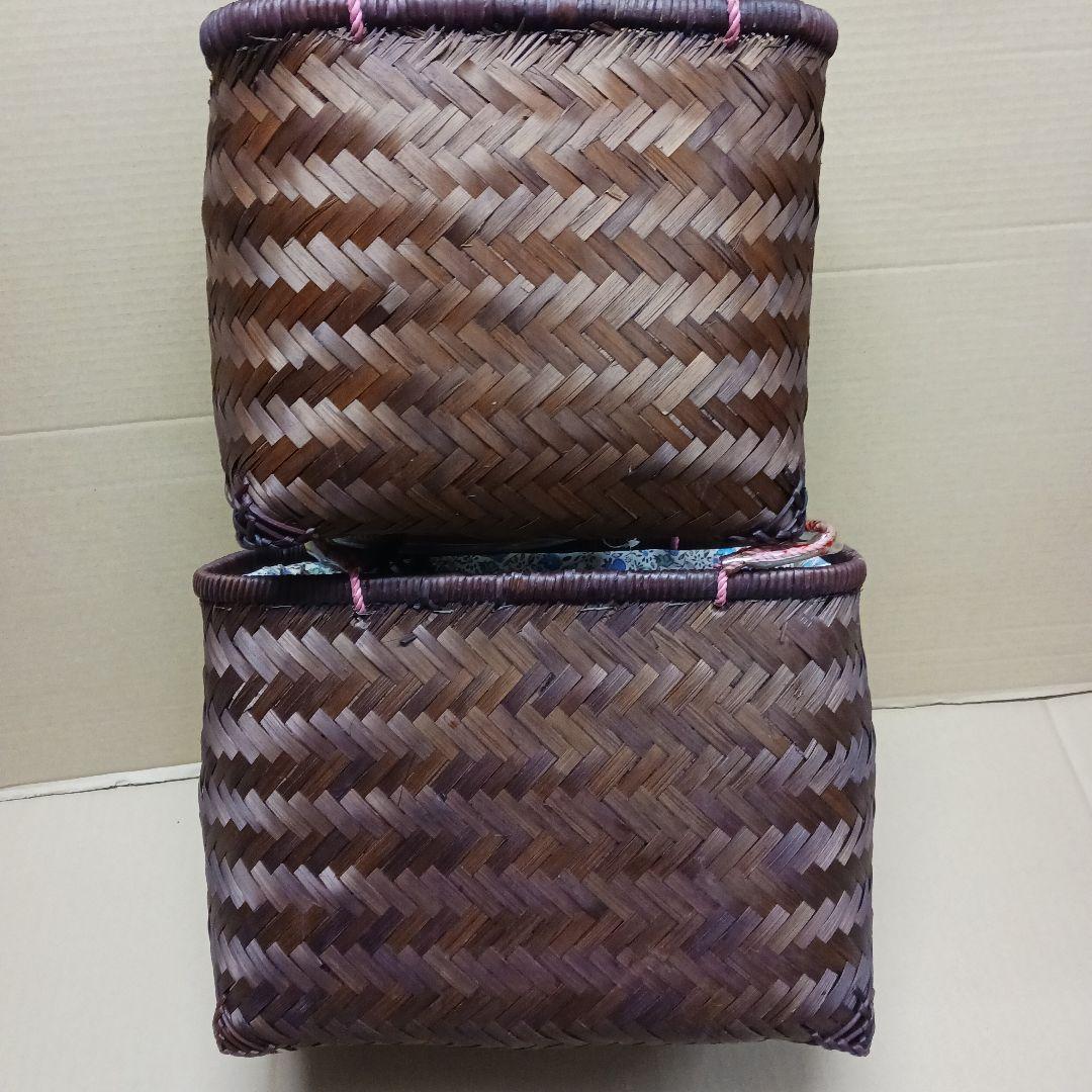 新品　竹籠バッグ　かごバッグ　バッグ　一閑張り　巾着　4個32x18・25x15