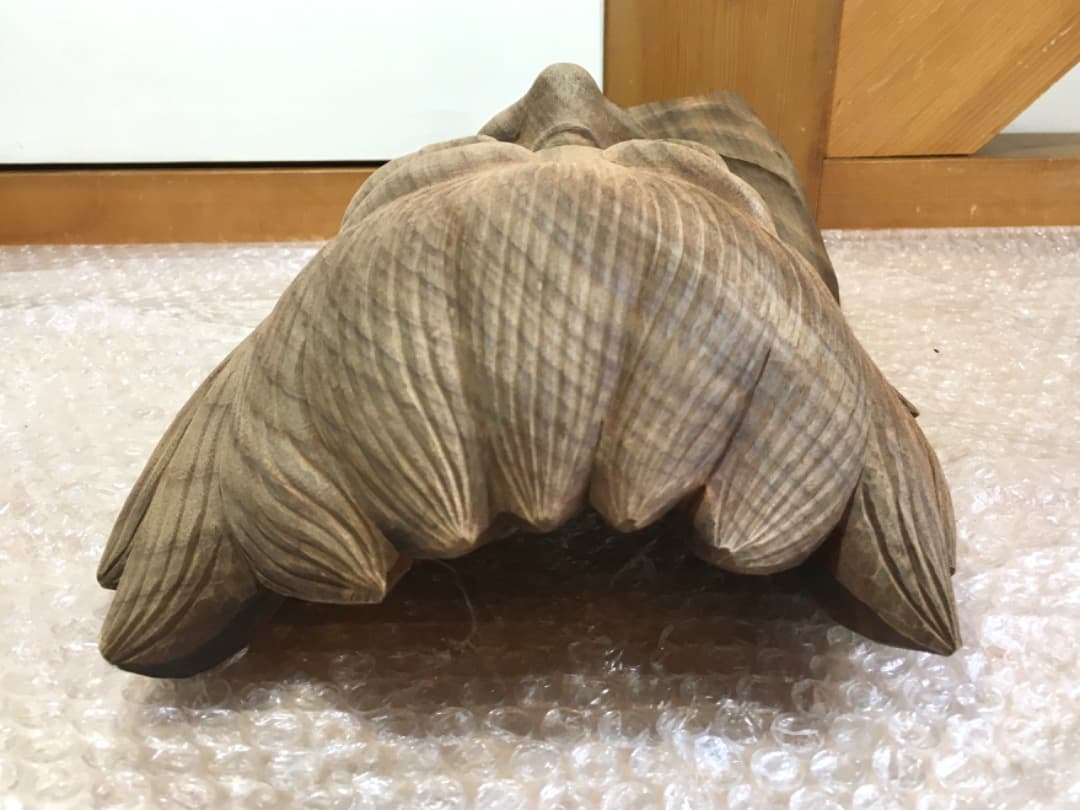 ○木彫り 不動明王面 鬼 お面 手彫り名入り 怒りの顔