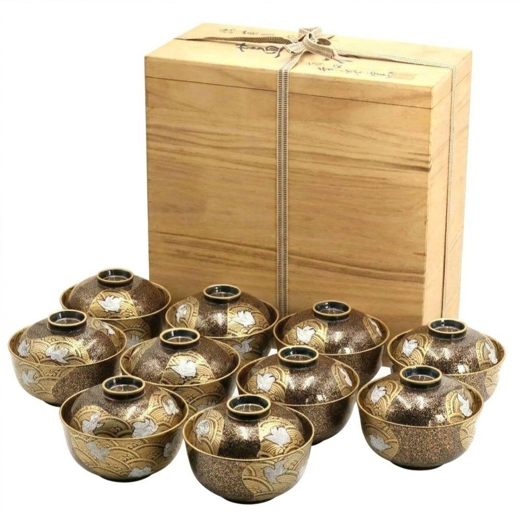 有田焼 幸楽窯 錦蒔絵おしどり(鴛鴦) 蓋物 十客 蓋茶碗　N459　DK1