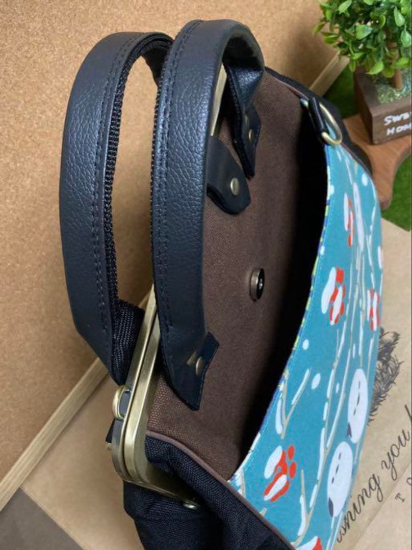 シマエナガ　がま口バッグ　ハンドメイド