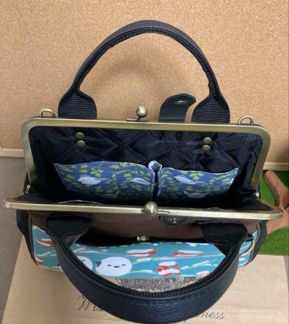 シマエナガ　がま口バッグ　ハンドメイド