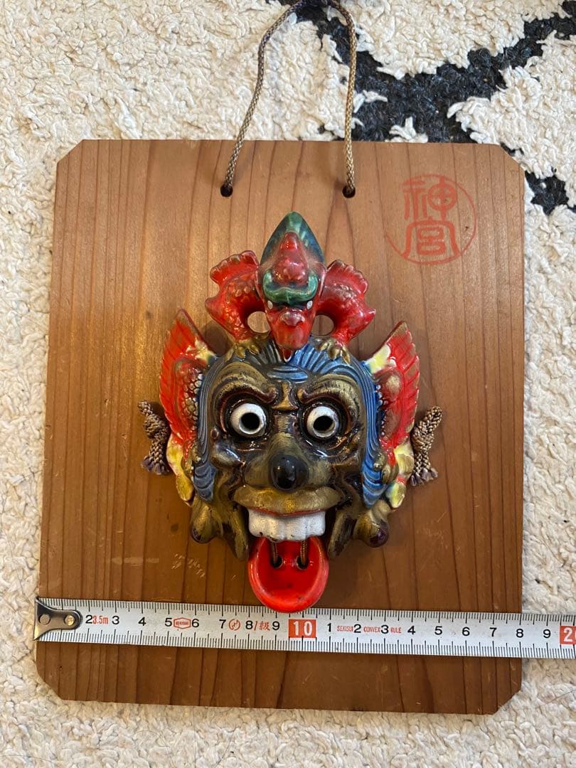 【昭和レトロ】伊勢神宮　舞楽「蘭陵王」の面額　多色 約21cm