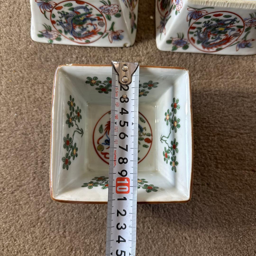 大明萬暦年製 龍の絵 角鉢 5点 時代物 骨董品 深鉢皿 景徳鎮