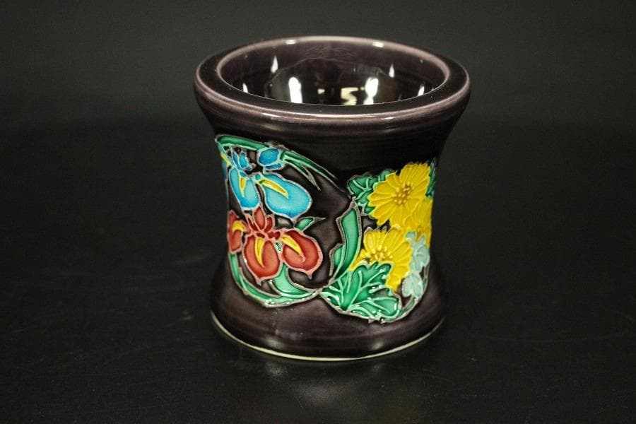 茶道具 山本一如 造 紫交趾 四季草花花丸 皆具 共箱(ZE869)