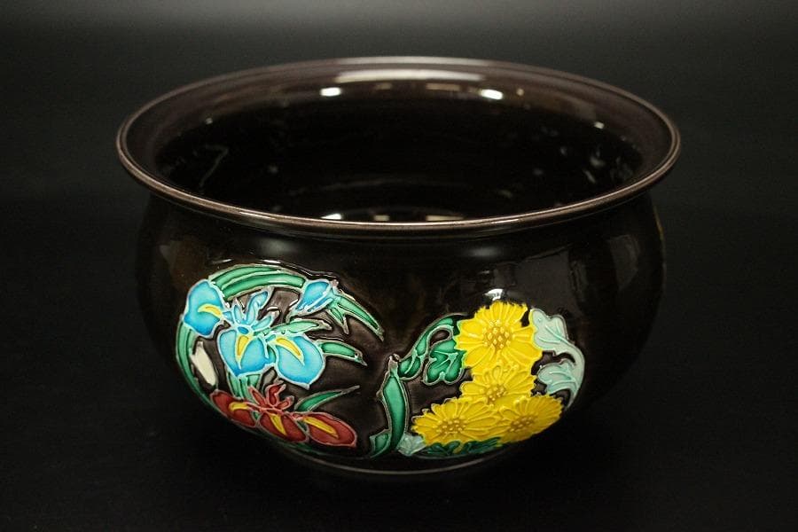 茶道具 山本一如 造 紫交趾 四季草花花丸 皆具 共箱(ZE869)