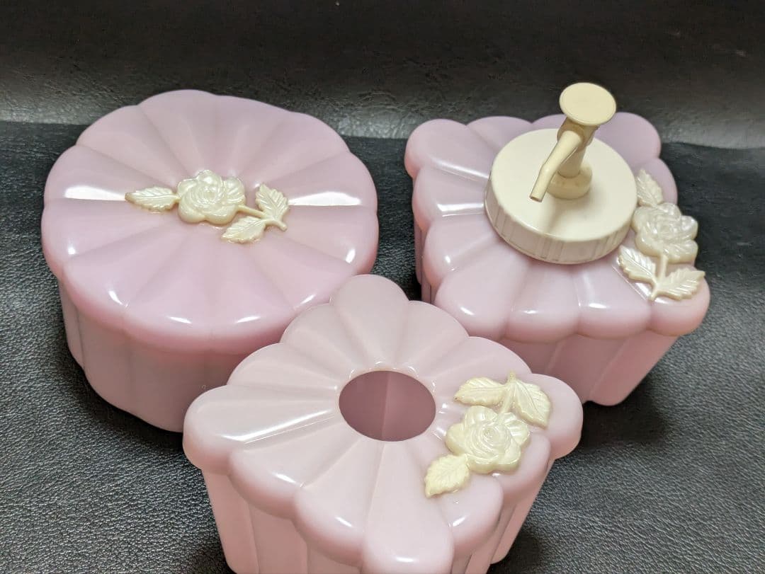 ビンテージ ピンク 花柄 化粧品容器 3点セット